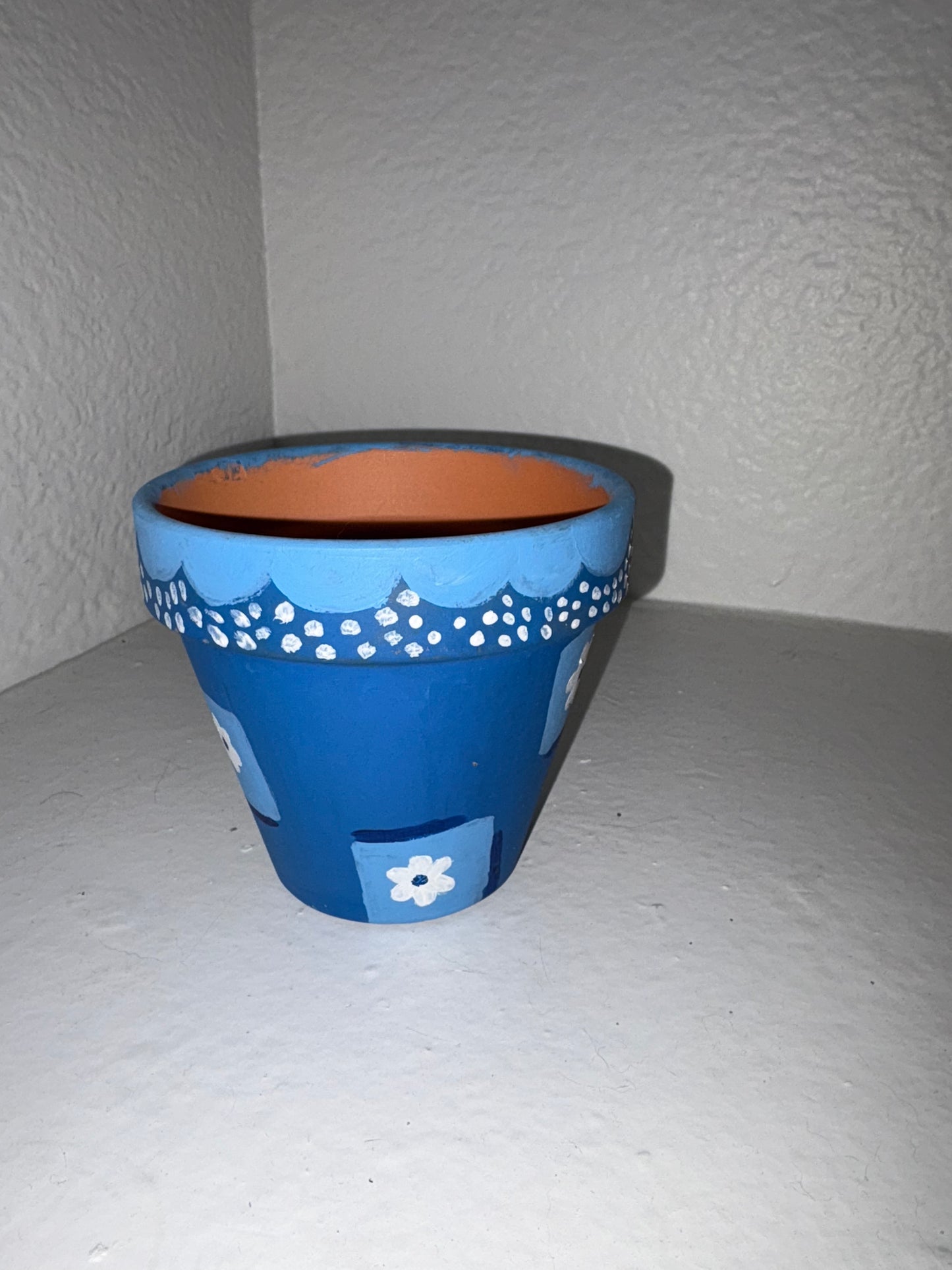 Blue Flower Painted Terra Cotta Pot